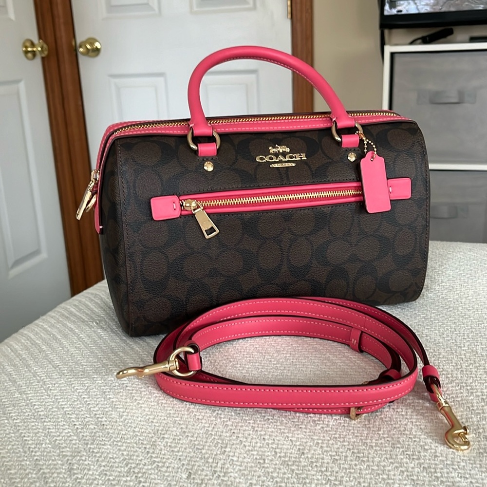 Rowan Satchel In Signature Canvas Brown/Watermelon NWT